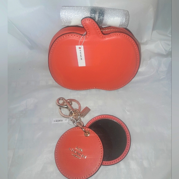 Coach Handbags - New Coach Pumpkin Coin Case With New Mirror Keychain With Dog Clip In Orange NWT
